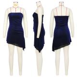 RoyalBlue Off Shoulder Silk Mesh Pleated Sexy Party Mini Dress
