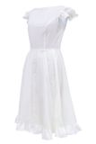 White Sleeveless Lace Hollow Short Sleeve Waisted Tutu Dress