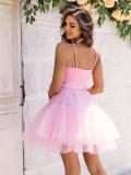Pink Strapless Mesh Temperamental Birthday Party Club Prom Skirt Dress