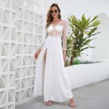 White Long Sleeve Lace See Through Sexy Wedding Prom Maxi Dress