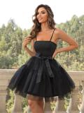 Black Strapless Mesh Temperamental Birthday Party Club Prom Skirt Dress
