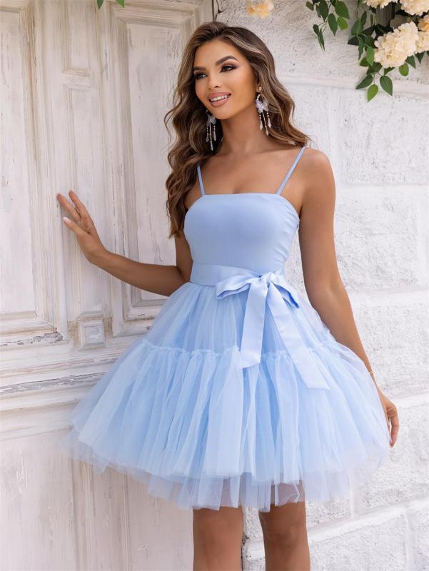 Blue Strapless Mesh Temperamental Birthday Party Club Prom Skirt Dress
