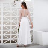 White Long Sleeve Lace See Through Sexy Wedding Prom Maxi Dress