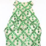 Green Sequins Mesh See Through Bodycon Midi Dress with Golves
