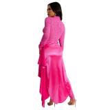 RoseRed Lace Hollow Out Long Sleeve O Neck Jumpsuit Two Pieces Cloak Mini Skirt Dress