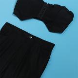 Black Off Shoulder Crop Tops Two Pieces Sexy Mesh Club Pant Sets