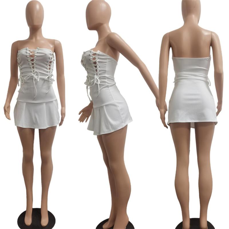 White Off Shoulder Sleeveless Lace Up Bandage Mini Dress