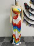 WhiteRed Sleeveless Halter Neck Printing Elastic Vacation Maxi Dress