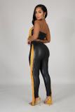 Gold Sleeveless Tassels Crop Tops Two Pieces Slim Fit Girding Pants Sexy Jumpsuit