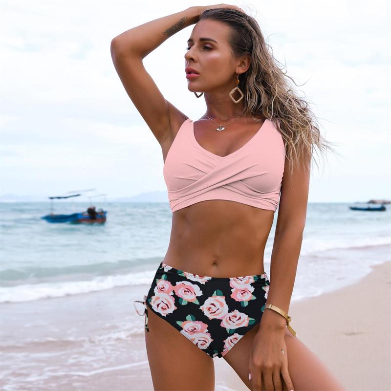 Pink High Waist Black Printed Bikini Swimwear