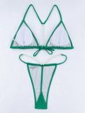 Green Sexy Solid Pearl String Bikini Swimsuit