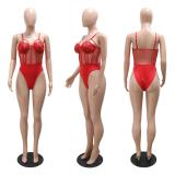 Red Two Pieces Sequins Long Sleeve Mesh Underwear Formal Evening Long Dress