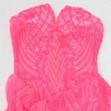 RoseRed Off Shoulder V Neck Sequins Sexy See Through Club Mini Dress