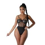 Black Two Pieces Sequins Long Sleeve Mesh Underwear Formal Evening Long Dress