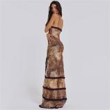 Multi Women Deep V Neck Sling Hollow Party Sexy Maxi Dress