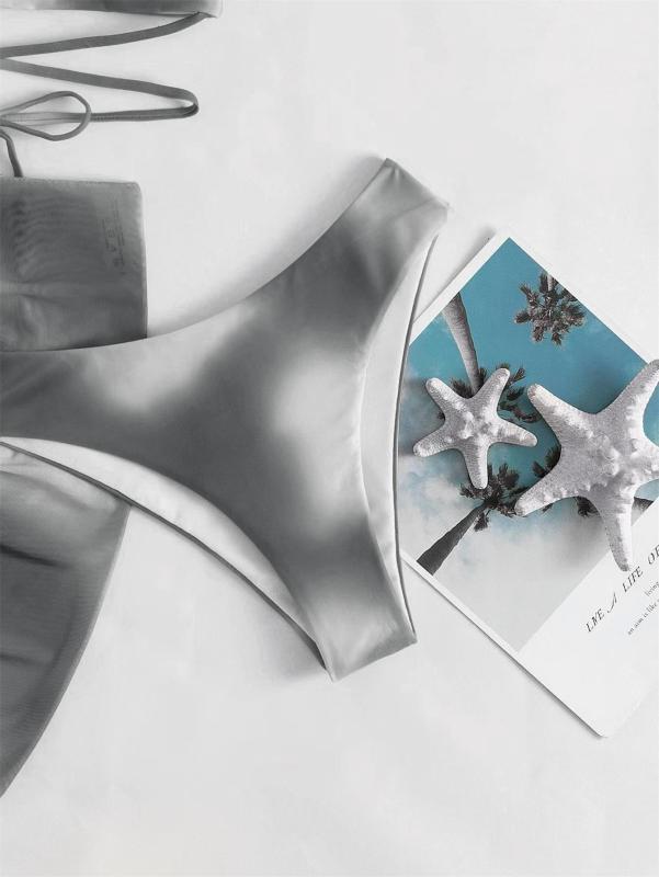 Gray Printing Three Pieces Bikini Sets with Skirt