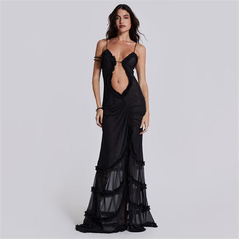 Black Sling Hollow Party Sexy Maxi Dress