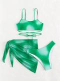 Green Printing Three Pieces Bikini Sets with Skirt