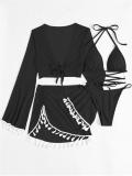 Black Four Piece Bikini Sets with Mesh Covers