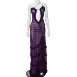 Purple Sling Hollow Party Sexy Maxi Dress