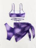 Purple Printing Three Pieces Bikini Sets with Skirt