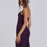Purple Sling Hollow Party Sexy Maxi Dress