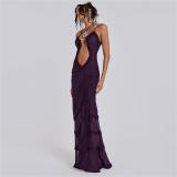 Purple Sling Hollow Party Sexy Maxi Dress