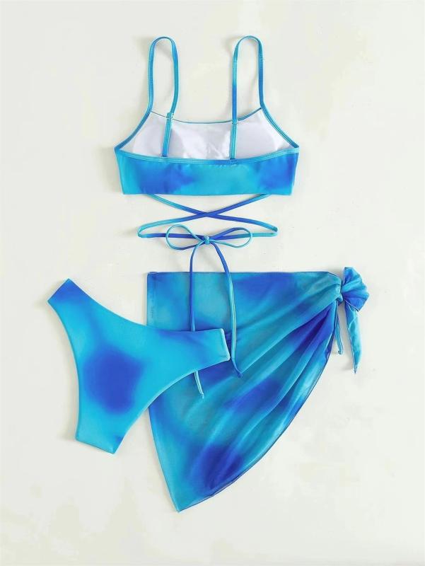 DeepBlue Printing Three Pieces Bikini Sets with Skirt