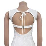 White Straps Low Cut Lace Hollow Corsets Metal Buttons Mini Dress