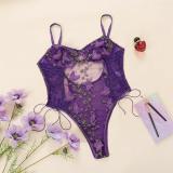 Purple Hollow Lace Embroidered Intimates Sexy Teddy