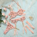 Pink Lace Embroidered Two Piece Bra & Brief Lingerie Sets