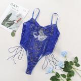 Blue Hollow Lace Embroidered Intimates Sexy Teddy