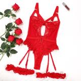Red Women's Lace Embroidered Erotic Underwear One Pieces Sexual Desire Luxury Babydoll