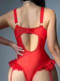 Red Women's Lace Embroidered Erotic Underwear One Pieces Sexual Desire Luxury Babydoll