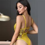 Yellow Hollow Lace Embroidered Intimates Sexy Teddy