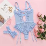 Blue Women's Lace Embroidered Erotic Underwear One Pieces Sexual Desire Luxury Babydoll