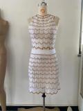 White Halter Neck Knitting Crop Tops Sweaters Sexy Skirt Sets Dress