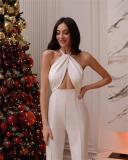 White Sleeveless Halter Neck Hollow Sexy Casual Office Jumpsuit