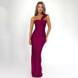 Red Off Shoulder Low Cut Knot Pleated Club Birthday Long Dress