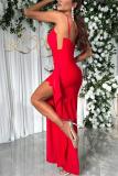 Red Low Cut Fashion Women Slit Sexy Prom Maxi Dress