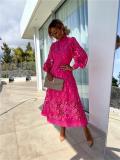 RoseRed  Fashion Lantern Sleeve Embroidered Lace Long Skirt Dress