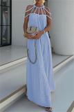 SkyBlue Drawstring Fashion Sleeveless Loose Fit Catsuit Dress