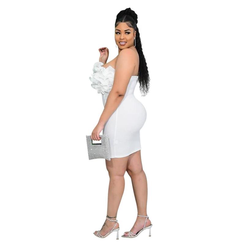 White Off Shoulder Pleated Women Party Slim Mini Dress