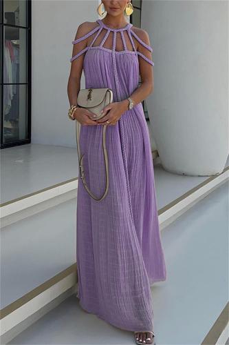 Purple Drawstring Fashion Sleeveless Loose Fit Catsuit Dress