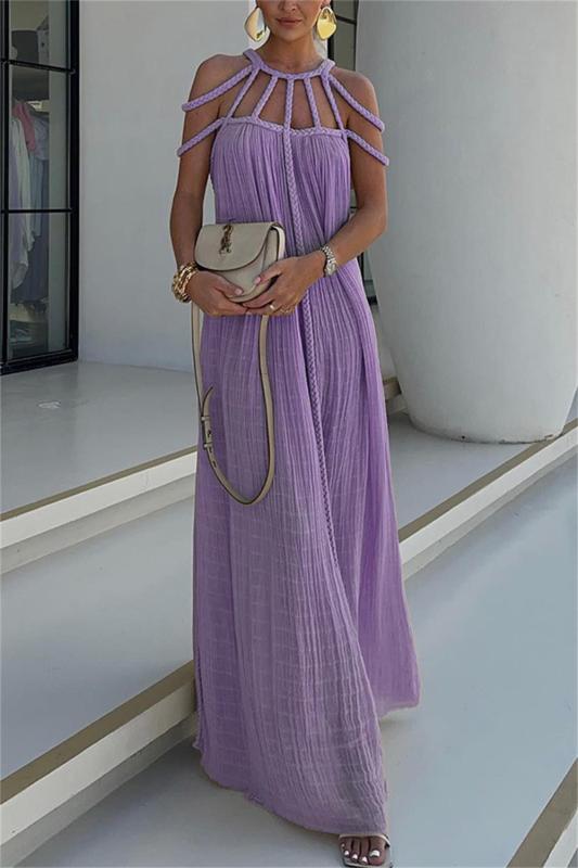 Purple Drawstring Fashion Sleeveless Loose Fit Catsuit Dress