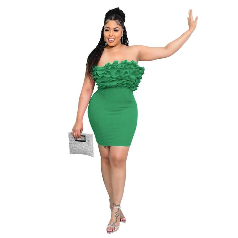 Green Off Shoulder Pleated Women Party Slim Mini Dress