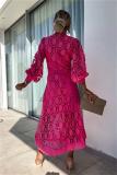 RoseRed  Fashion Lantern Sleeve Embroidered Lace Long Skirt Dress