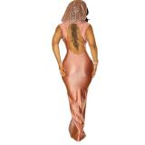 Pink Sexy Deep V Neck Mesh Sequins Silk Bodycon Long Party Dress