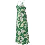 Green Sleeveless Halter Printed Fashion Casual Floral Dress