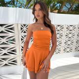 Orange Off Shoulder Pleated Sexy Party Short Skirt Dress